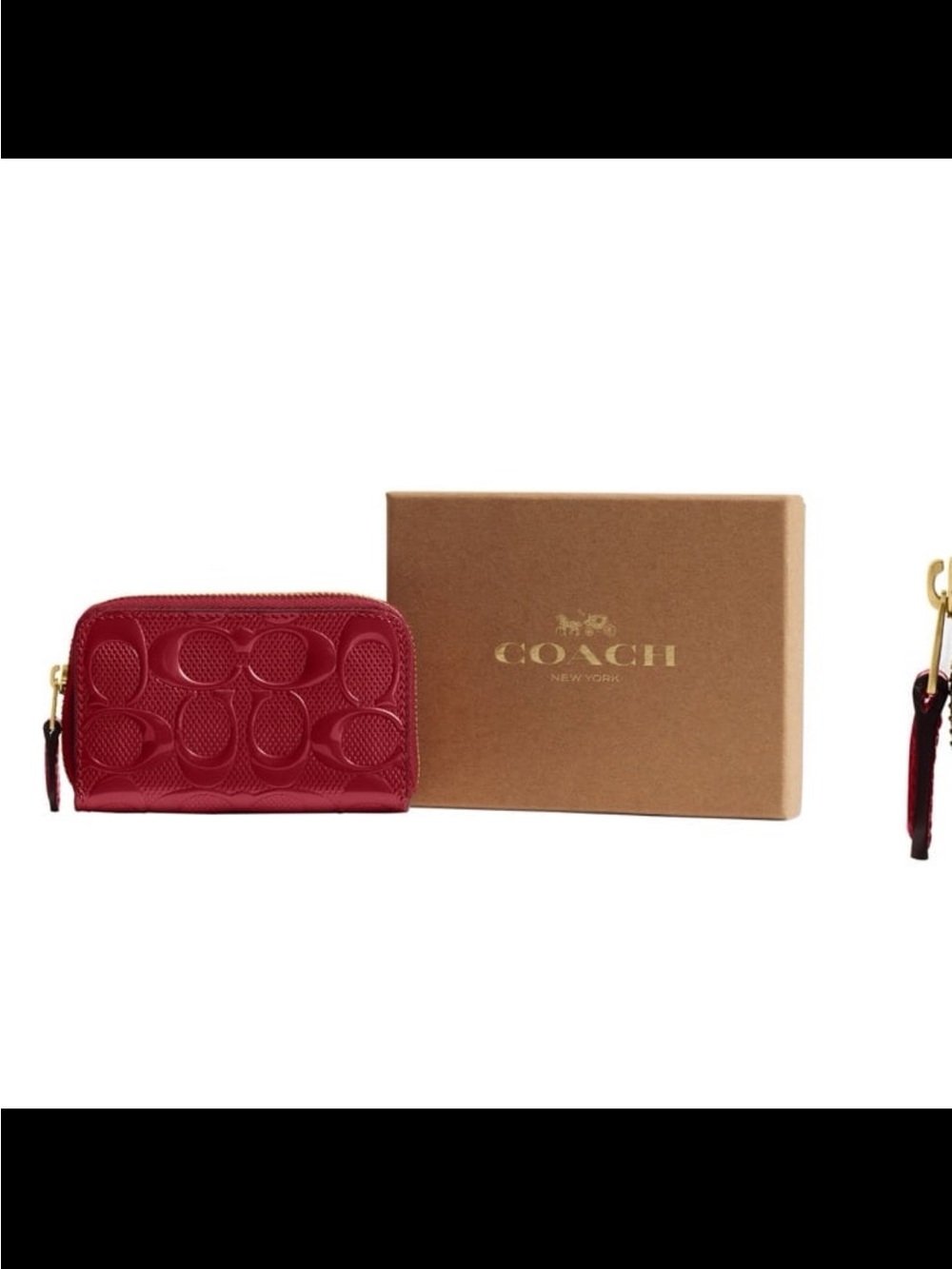 NWT coach boxed essential patent signature zip around small red wallet